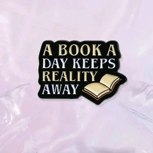 Reality book reading black enamel pin brooch charm purse bag decor satchel women - Picture 3 of 5
